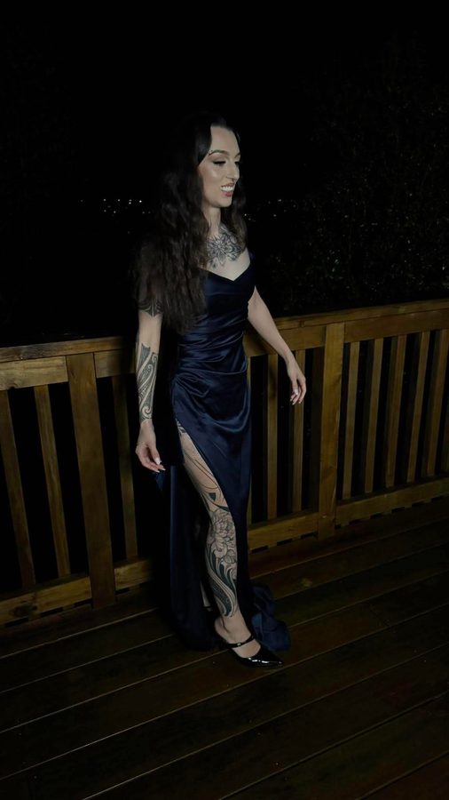 Customer wearing a Last Night's Dress rental